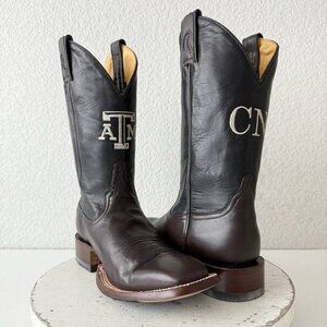 Rod Patrick Mens Cowboy Boots 8.5AA Brown CAYUSE Leather Western Texas A&M Logo
